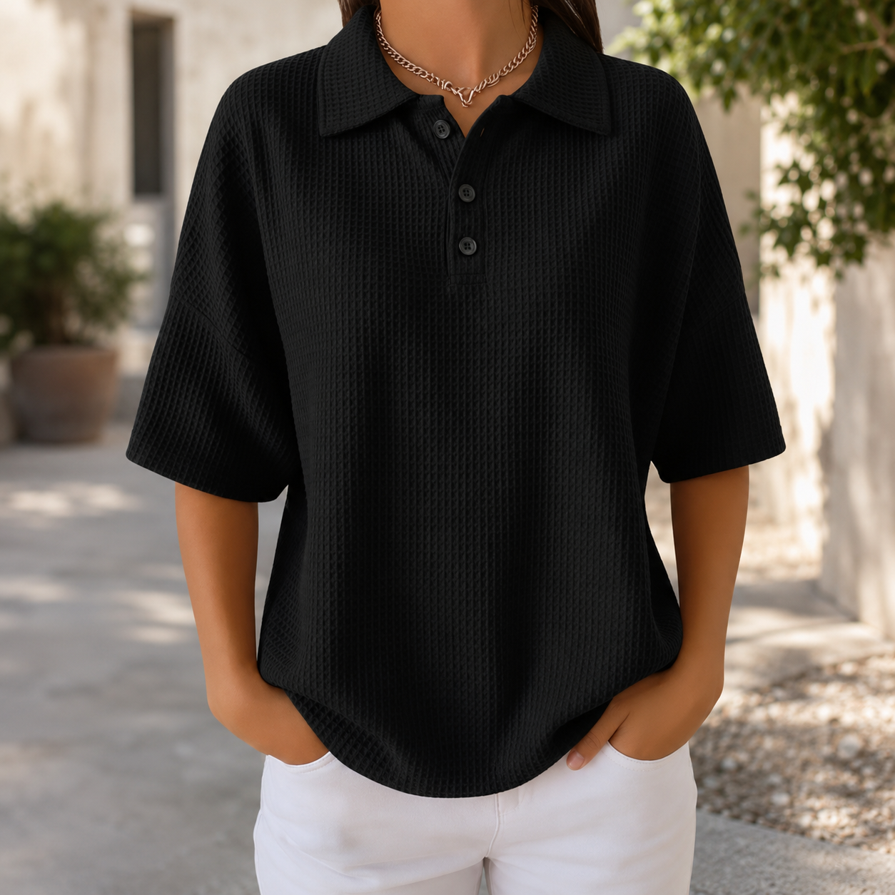 Airy Women's Textured Waffle Polo Shirt