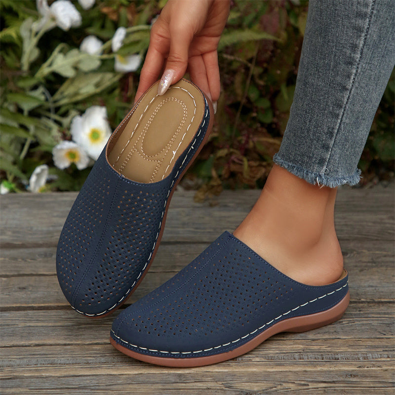 👡 Mules à semelle compensée perforées pour femme – Confortables, chics et faciles à enfiler 🌿