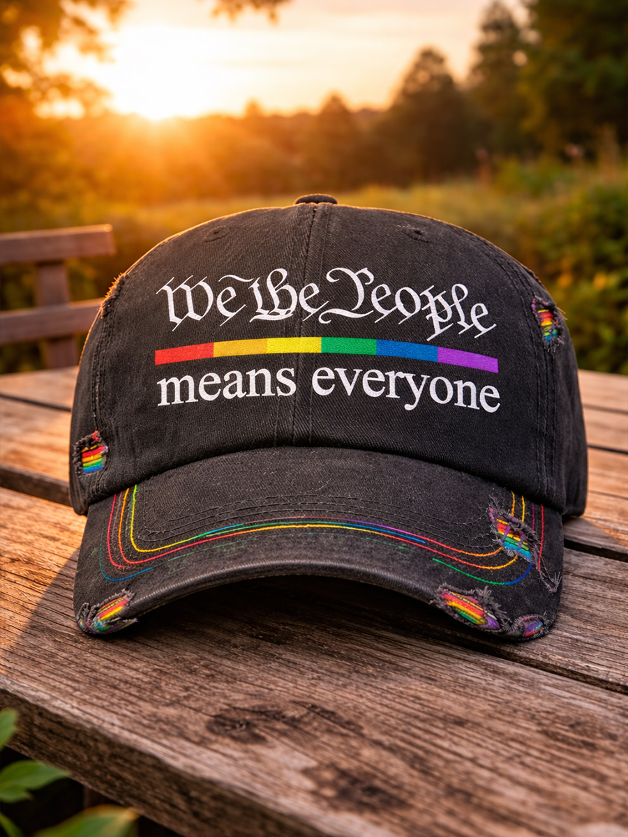 "Personalized trend | Rainbow embroidery 'We the People' letter American style broken baseball cap, showcasing equality and inclusiveness"Art Hat