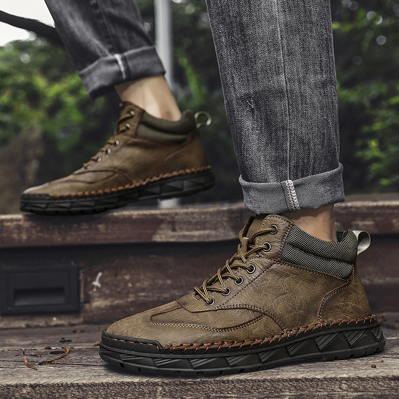 ⏰ Offre limitée : -70 % – Bottines en cuir pour homme – Bout large et soutien de la voûte plantaire et de la cheville