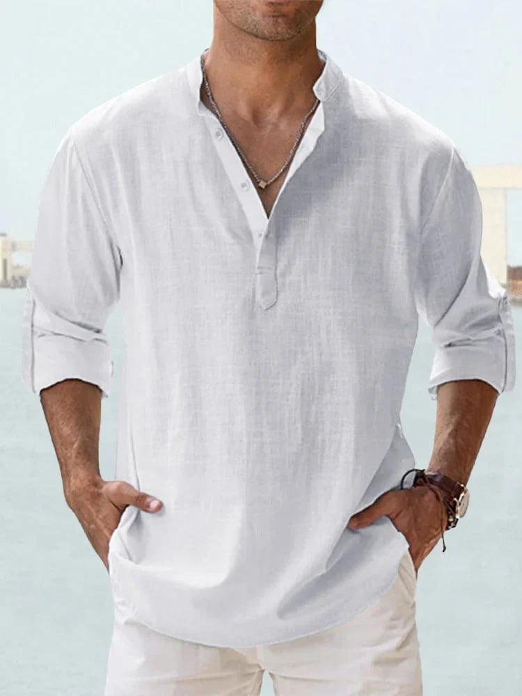 🔥 Chemise décontractée pour homme en coton et lin à manches longues