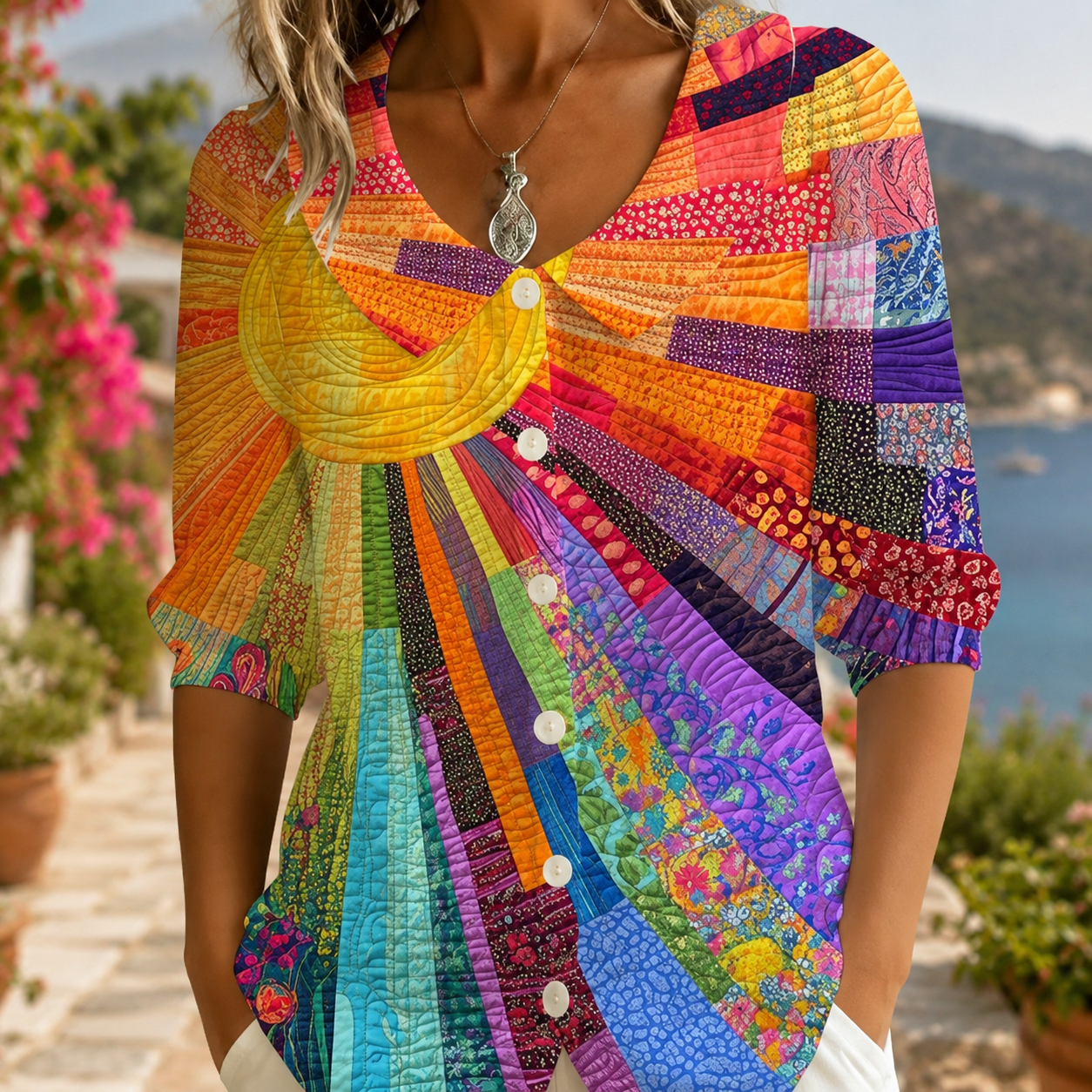 Favorite Blouse with Round Collar and Playful Patterns