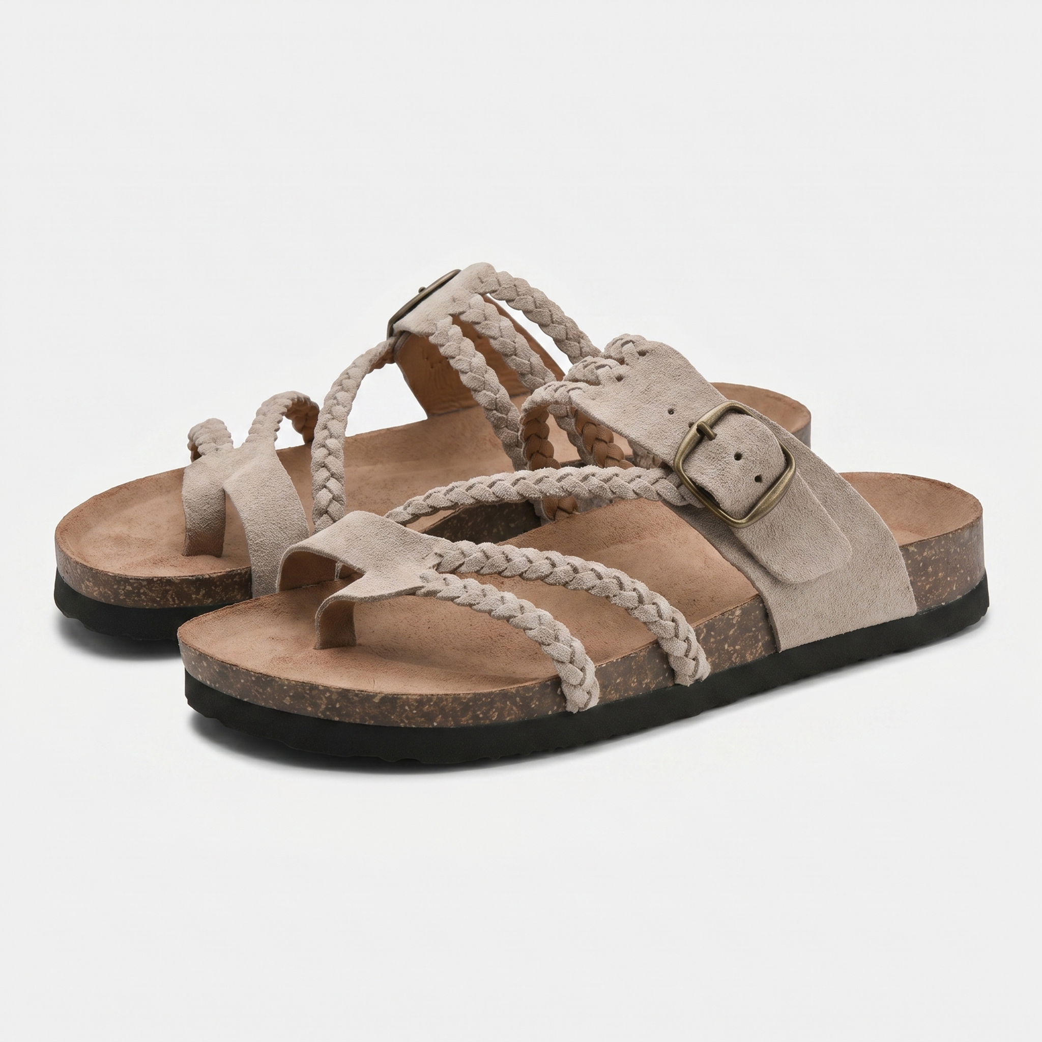 Sandales plates en daim à boucle tressée pour femme