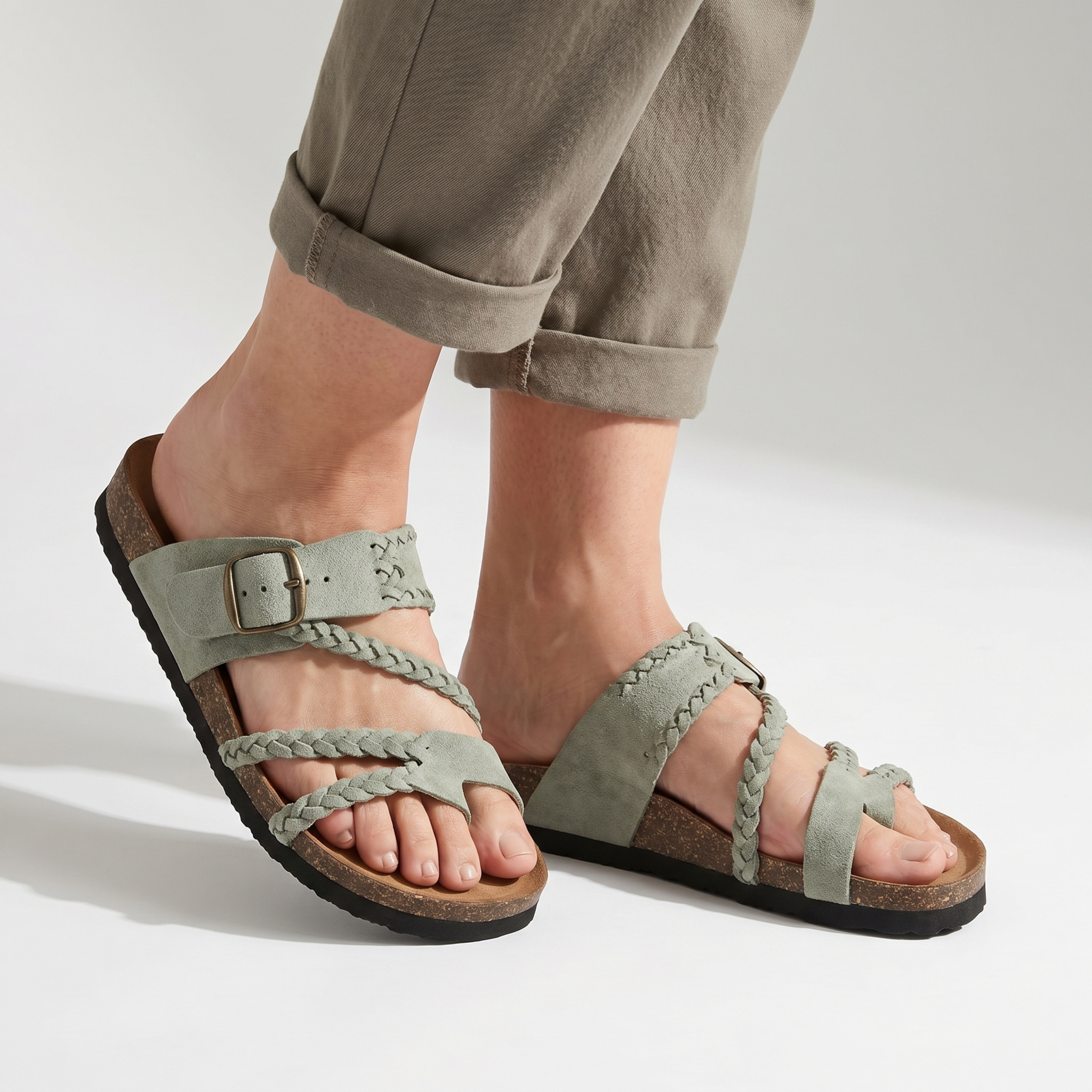 Sandales plates en daim à boucle tressée pour femme