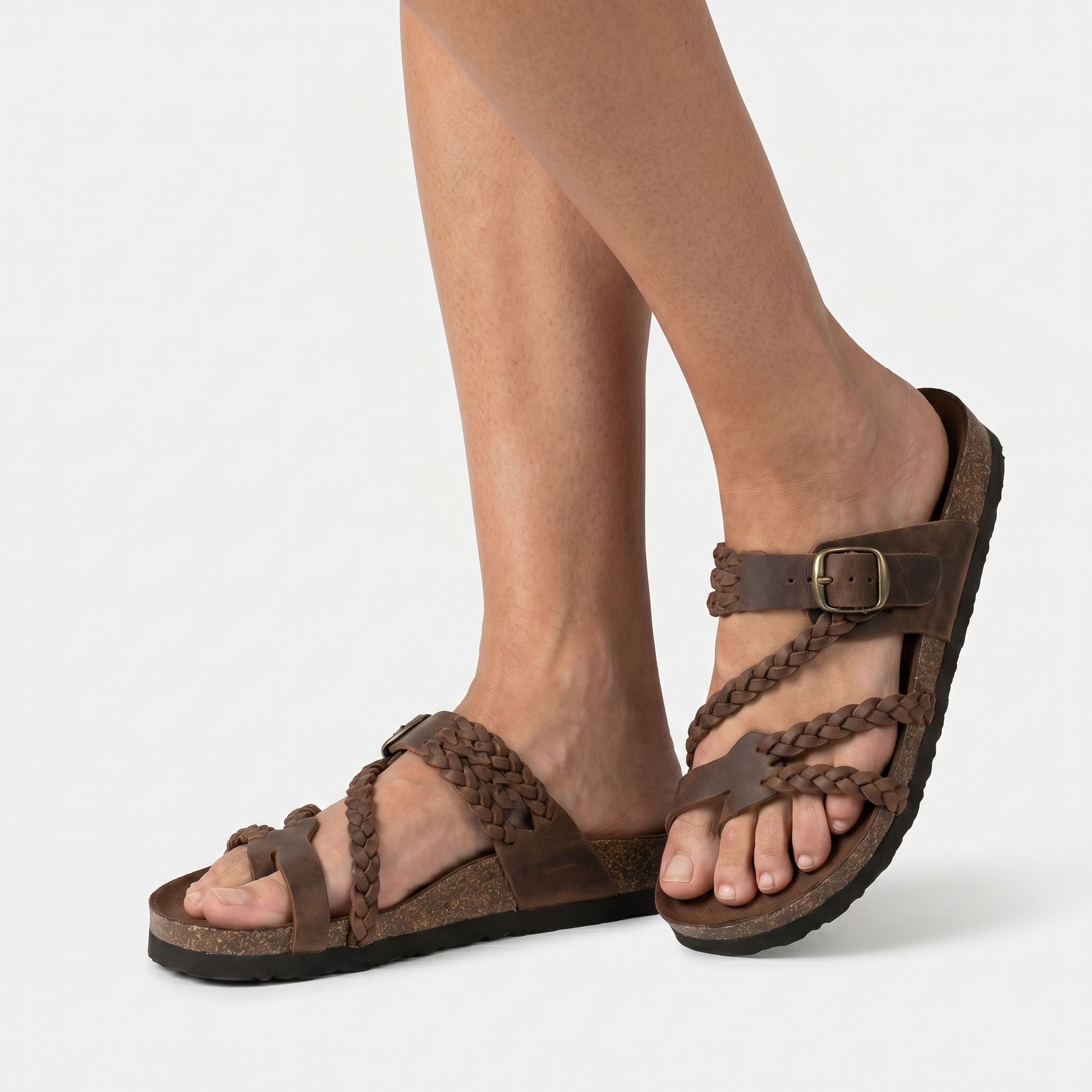 Sandales plates en daim à boucle tressée pour femme