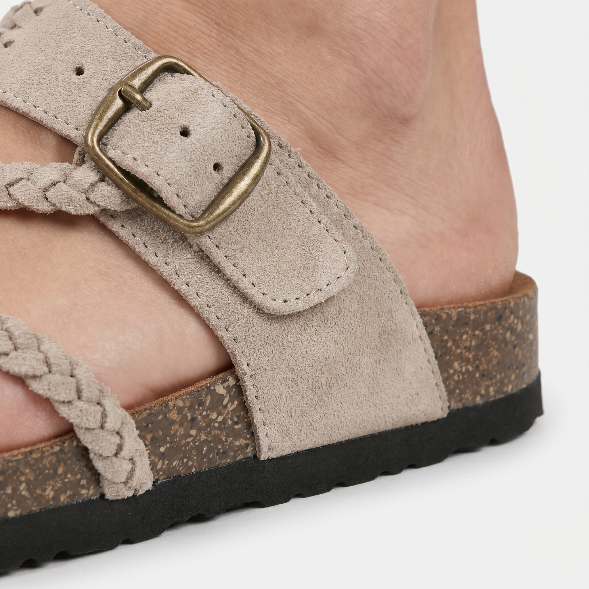 Sandales plates en daim à boucle tressée pour femme