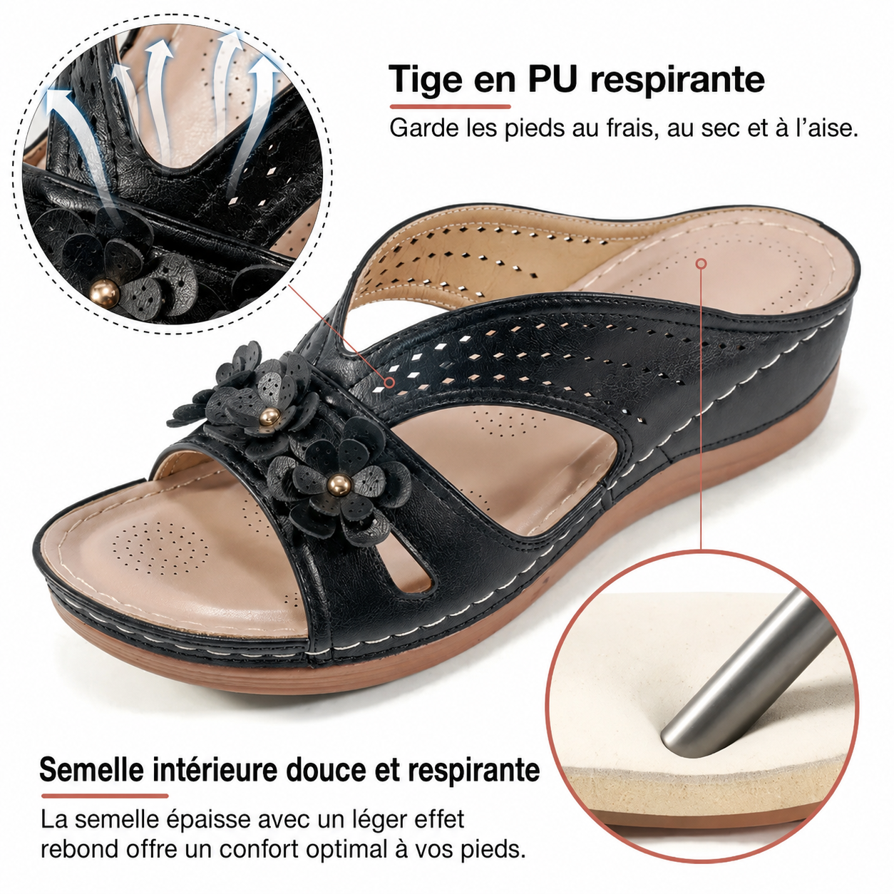 SANDALES FEMMES AVEC ARCH DE SOUTIEN ET MOTIFS FLORAUX