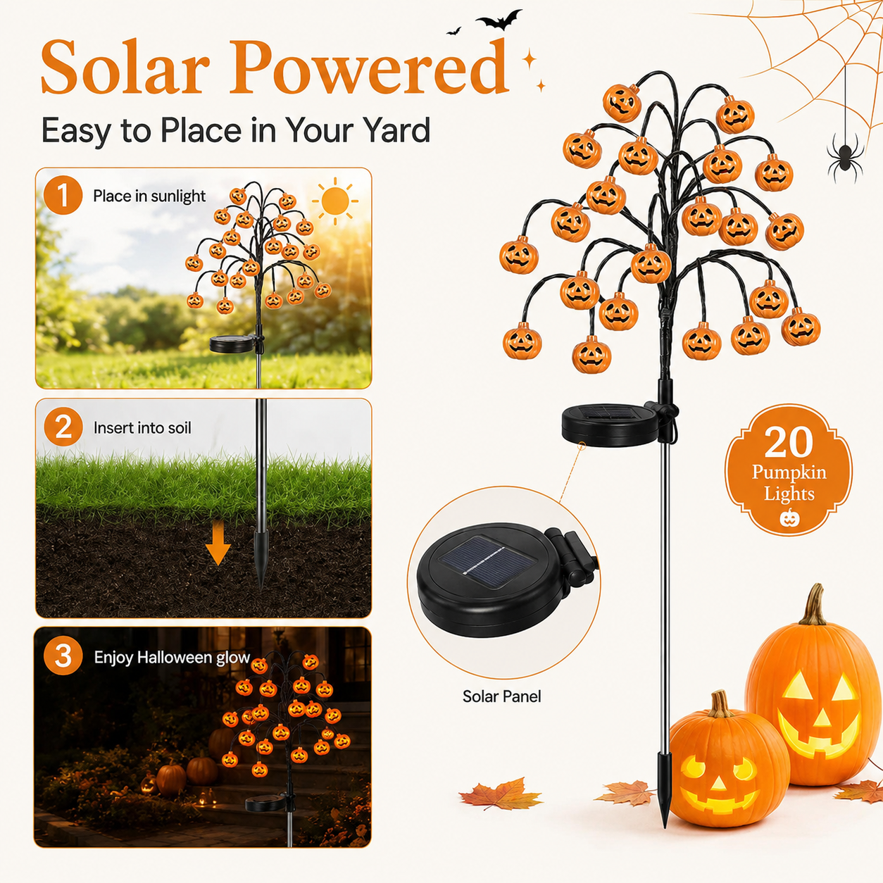 👻 Halloween Outdoor Decor Made Easy – Pumpkin Solar Stake Lights for Your Yard ✨