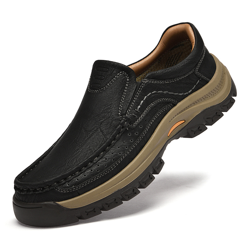 Mocassins pour hommes en cuir véritable cousus main | Chaussures décontractées à semelle souple sans lacets