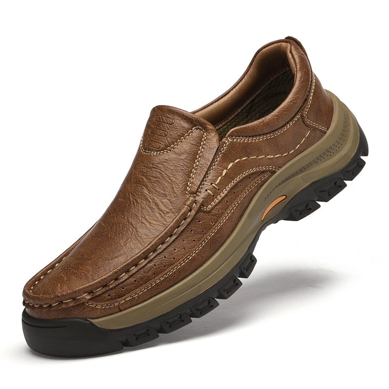 Mocassins pour hommes en cuir véritable cousus main | Chaussures décontractées à semelle souple sans lacets