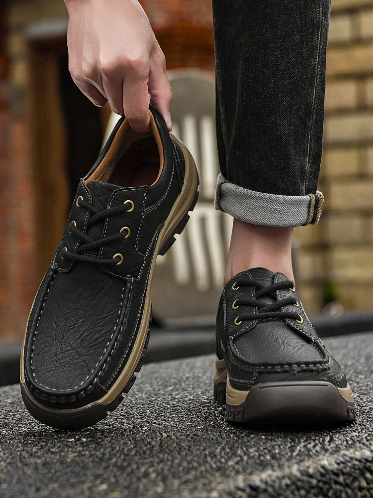 Mocassins pour hommes en cuir véritable cousus main | Chaussures décontractées à semelle souple sans lacets