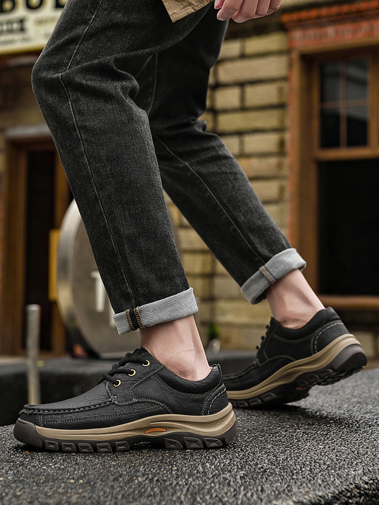 Mocassins pour hommes en cuir véritable cousus main | Chaussures décontractées à semelle souple sans lacets