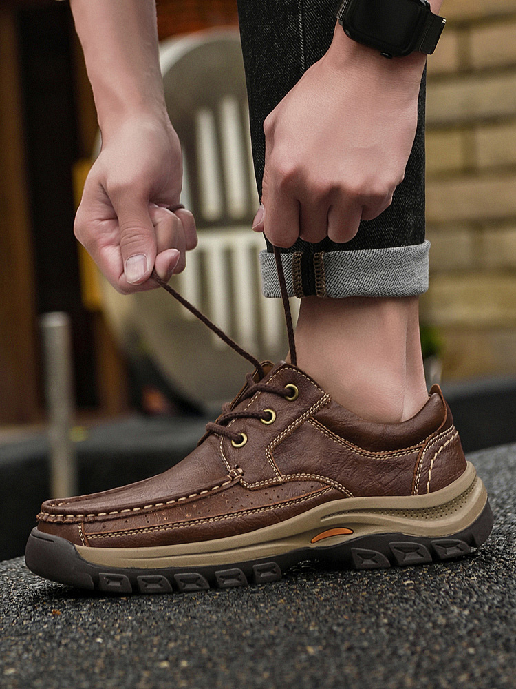 Mocassins pour hommes en cuir véritable cousus main | Chaussures décontractées à semelle souple sans lacets