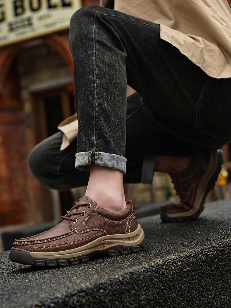 Mocassins pour hommes en cuir véritable cousus main | Chaussures décontractées à semelle souple sans lacets