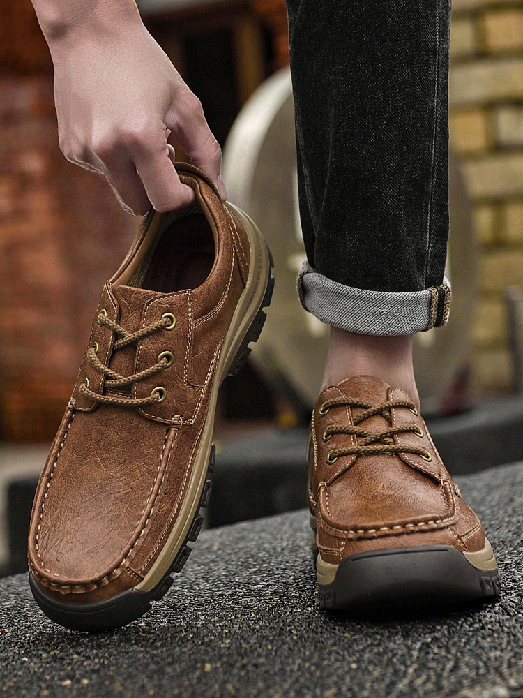 Mocassins pour hommes en cuir véritable cousus main | Chaussures décontractées à semelle souple sans lacets
