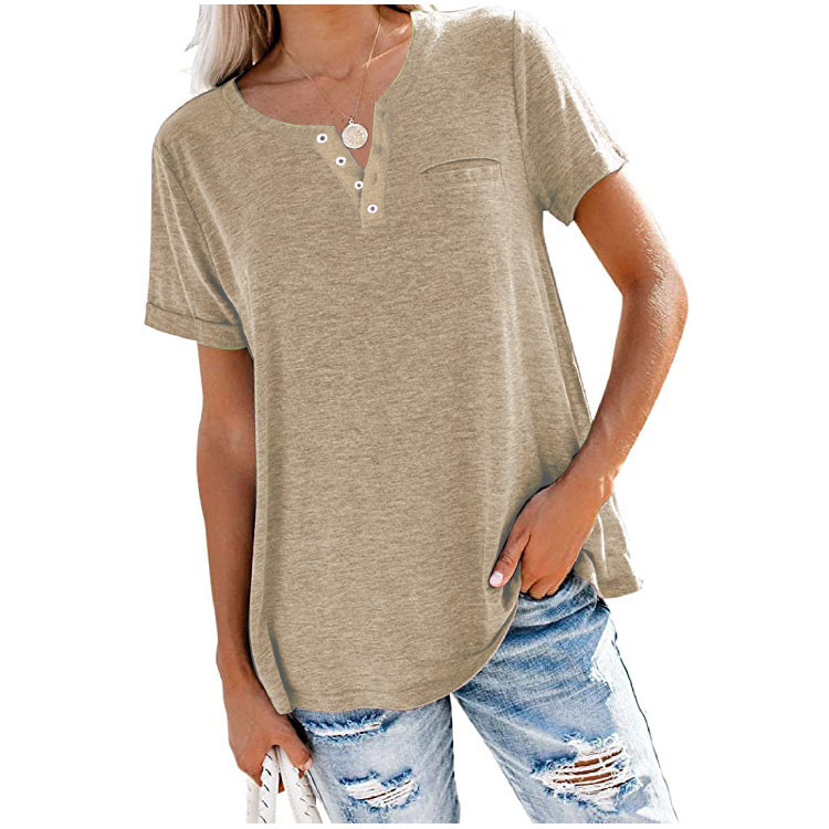 T-shirt Femme Léger & Confortable à Boutons – Coupe Ample Chic, Parfait pour le Quotidien