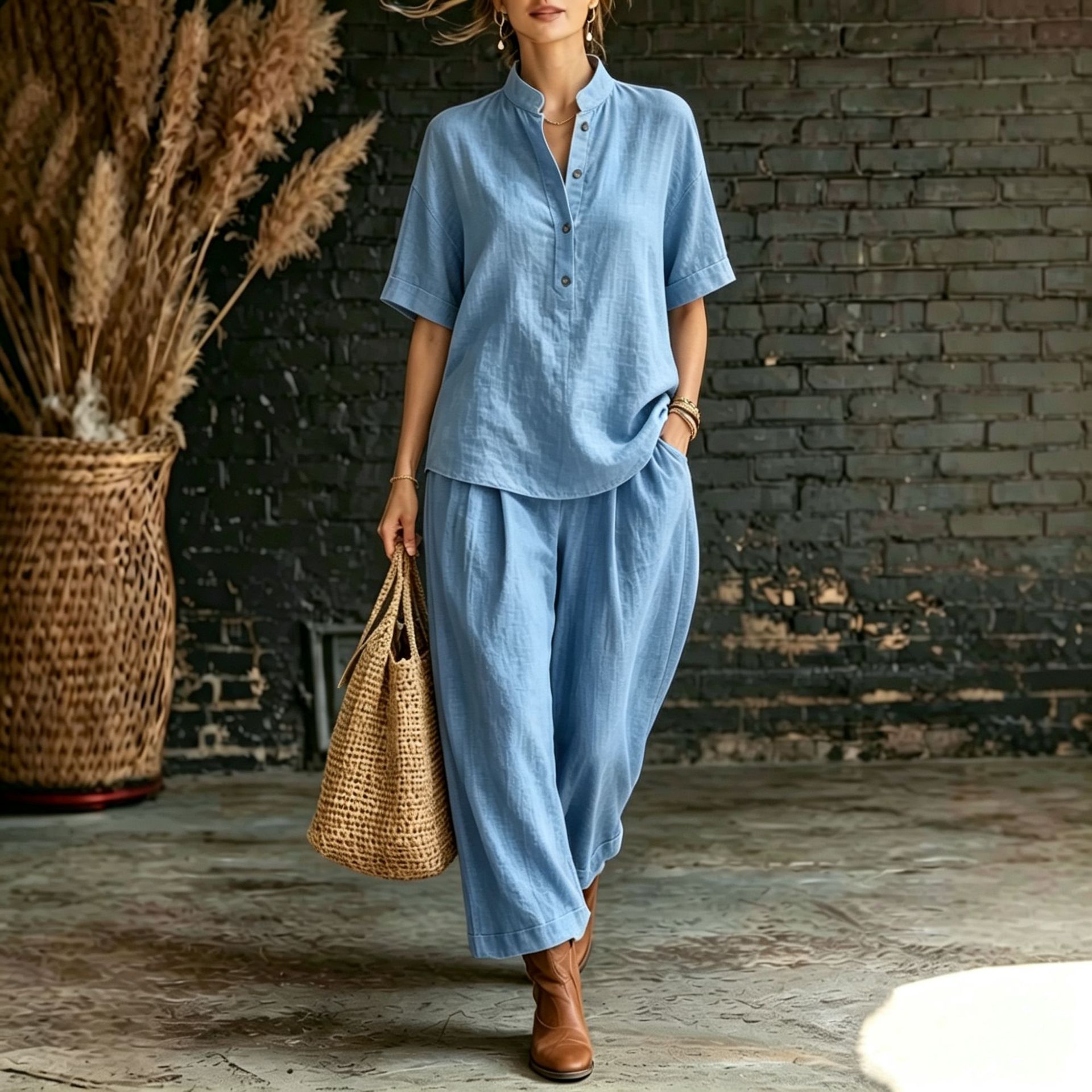 ✨ Ensemble Lin Décontracté Femme
