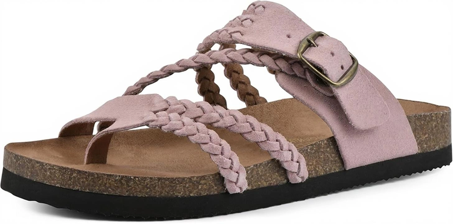 Sandales plates en daim à boucle tressée pour femme