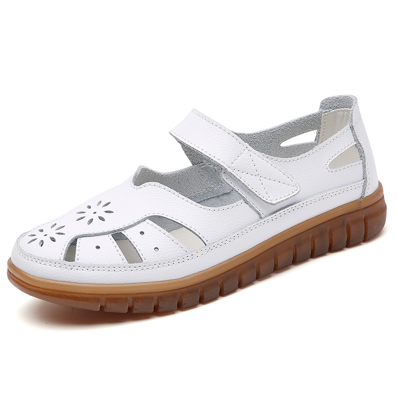 ⏰LAST DAY-70% OFF🛒—Women's Leather Hollow Sandals - Hook Loop, Non-Slip Nubuck Sole for Cool & Comfortable Walks