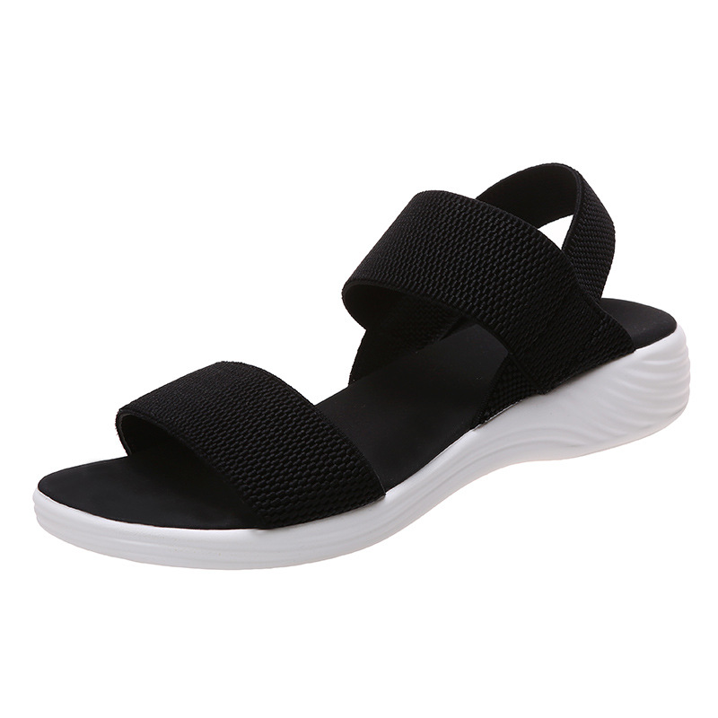 Sandale compensée à brides extensibles, semelle ondulée ergonomique