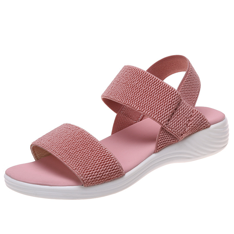 Sandale compensée à brides extensibles, semelle ondulée ergonomique