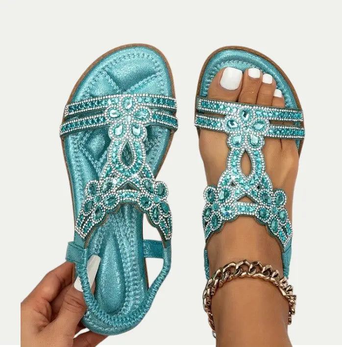 Bohemian Summer Sandals with Rhinestone Straps for Women