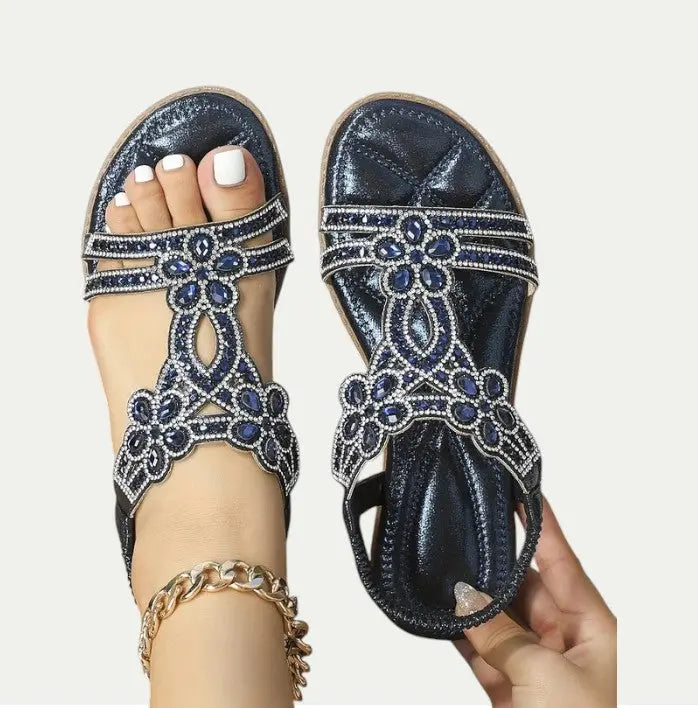 Bohemian Summer Sandals with Rhinestone Straps for Women