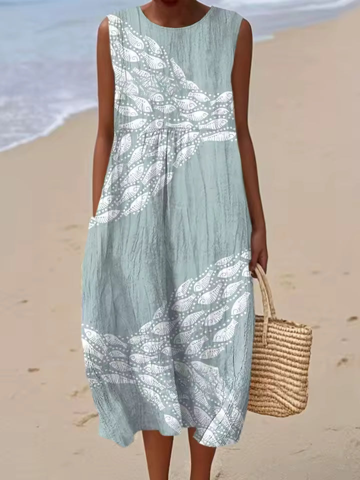 Naélyss | Robe Midi Imprimée Banc de Poissons