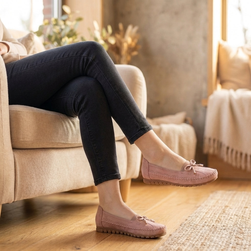 Mocassins orthopédiques confort pour femmes à détail nœud et tige perforée