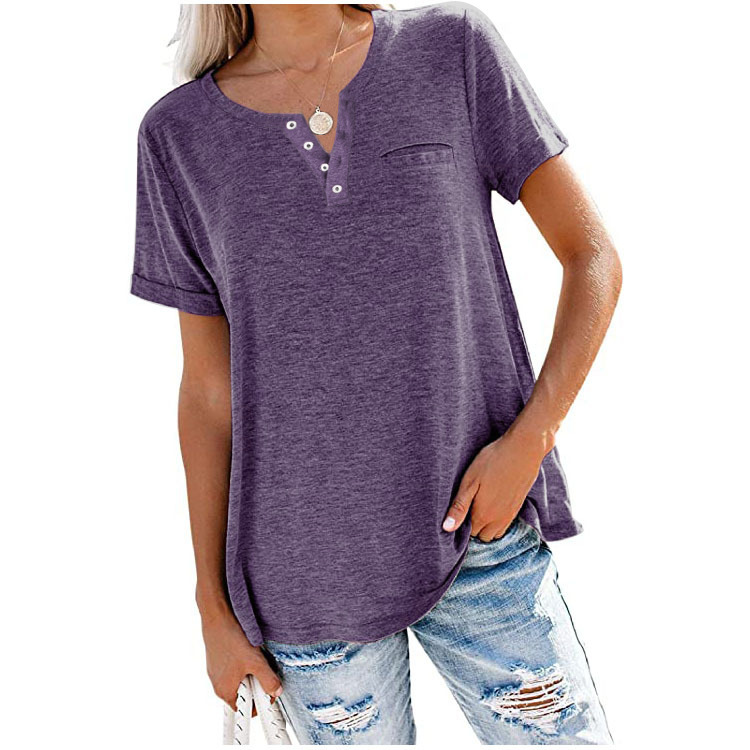 T-shirt Femme Léger & Confortable à Boutons – Coupe Ample Chic, Parfait pour le Quotidien
