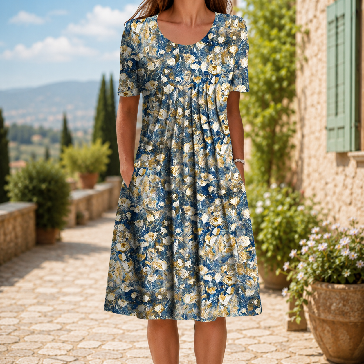 🌸 Luftiges Damenkleid mit floralen Designs und praktischen Taschen