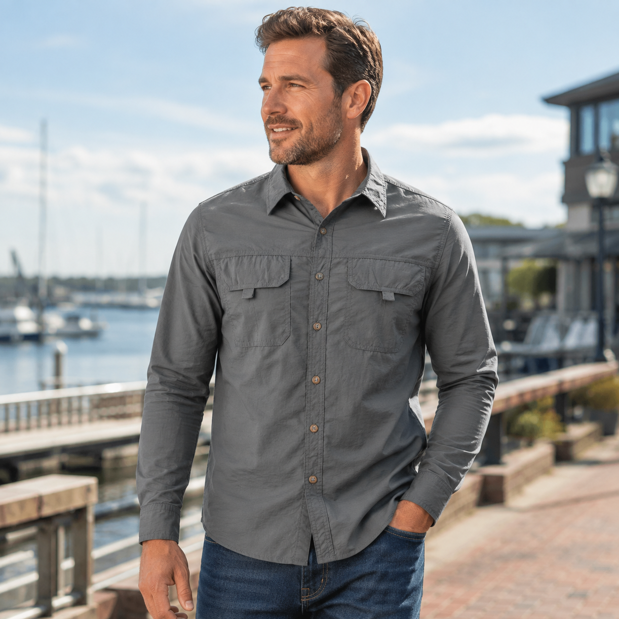 🌿 Men’s Lightweight Outdoor Utility Shirt – Breathable Short & Long Sleeve Style