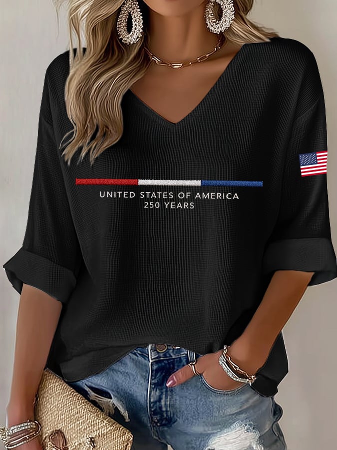 Women's United States 250TH Anniversary Print Waffle Long Sleeve T-Shirt