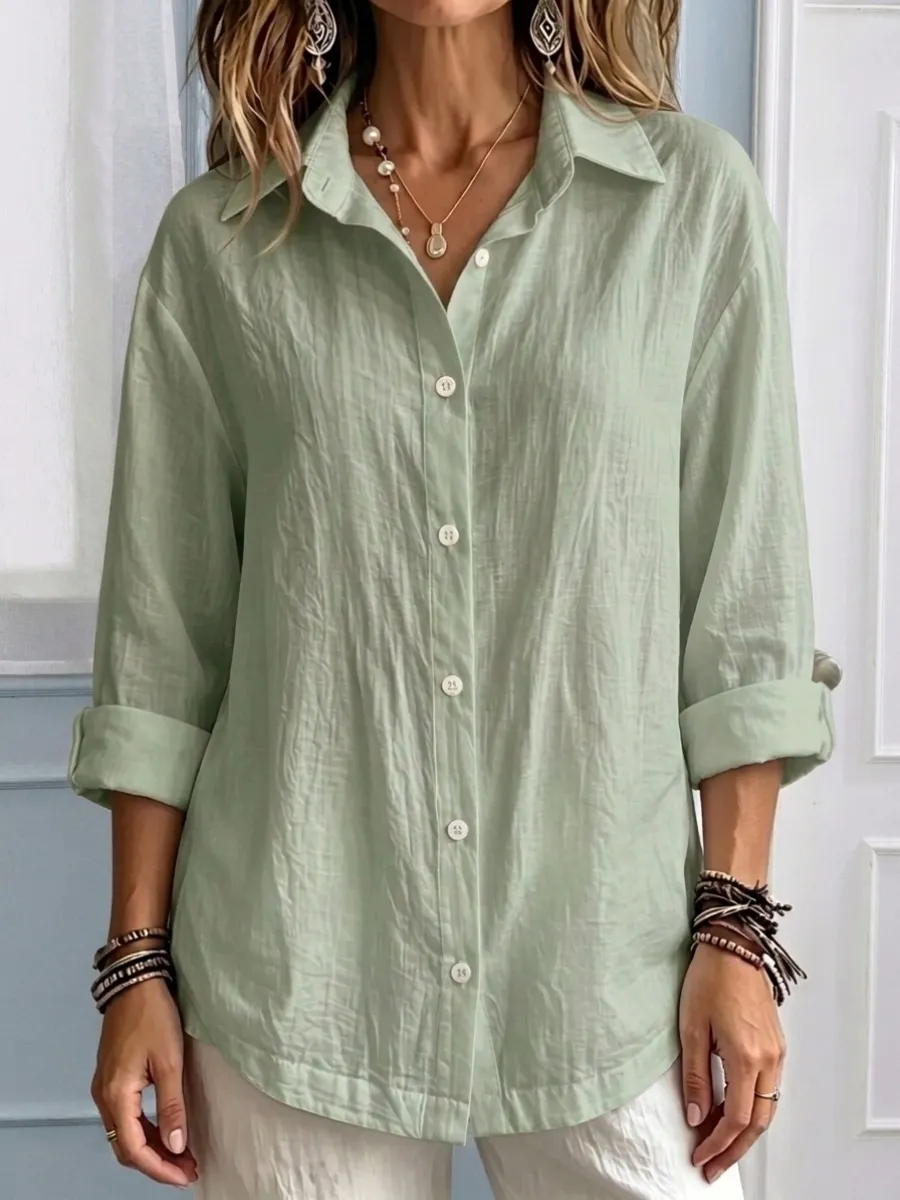 🎁🎁🎁New Arrival🔥 Women's Casual Linen Blend Long Sleeve Button Down Shirt