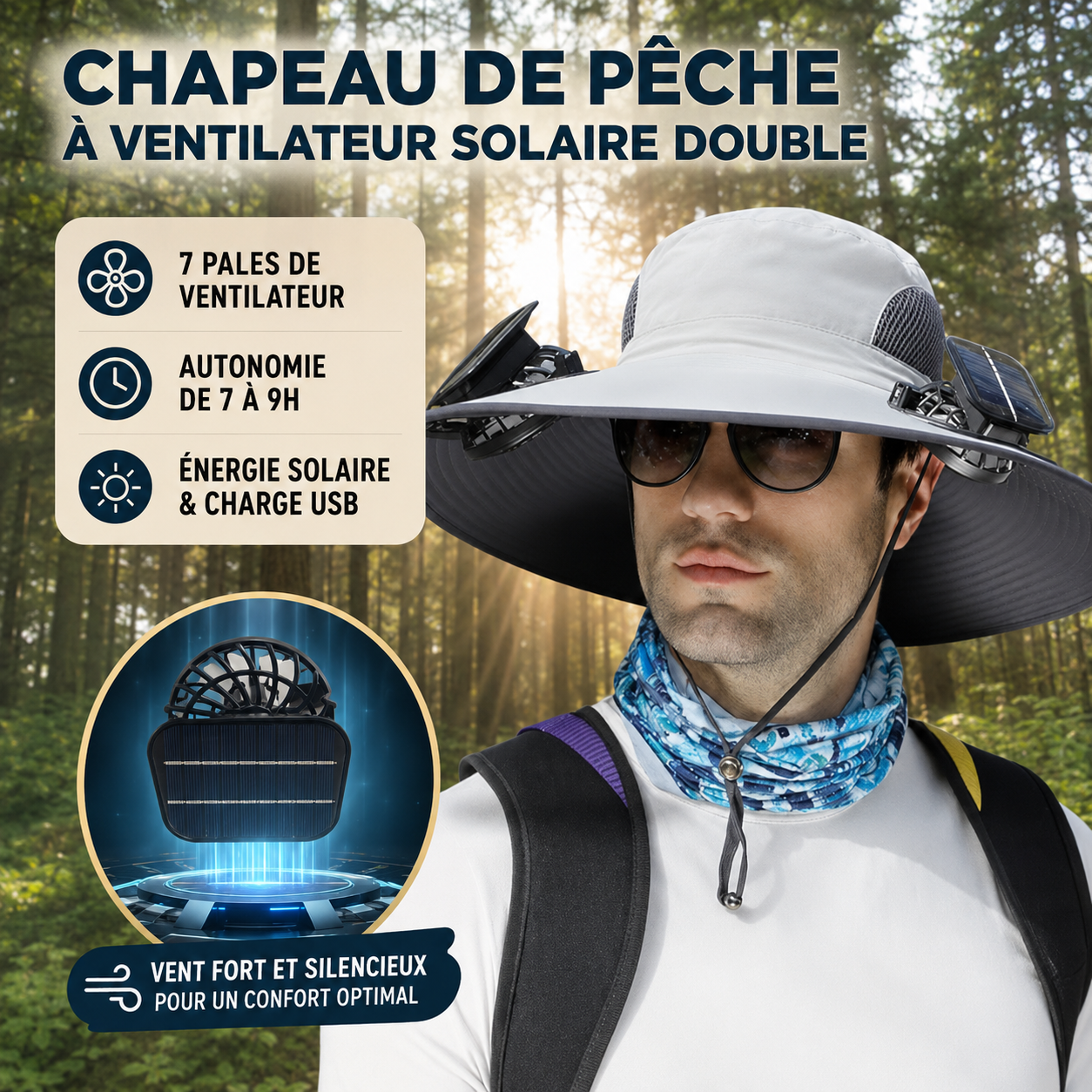 Chapeau Ventilateur Solaire – Protection Solaire et Fraîcheur Instantanée