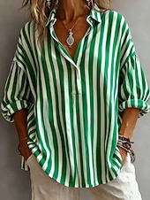 Damen Hemd Bluse Patchwork Gestreift Elegant Stilvoll Langarm Hemdkragen Normale Oberteile Täglich Ferien Ausgehen Rosa Grün Khaki Grau Sommer Herbst Winter