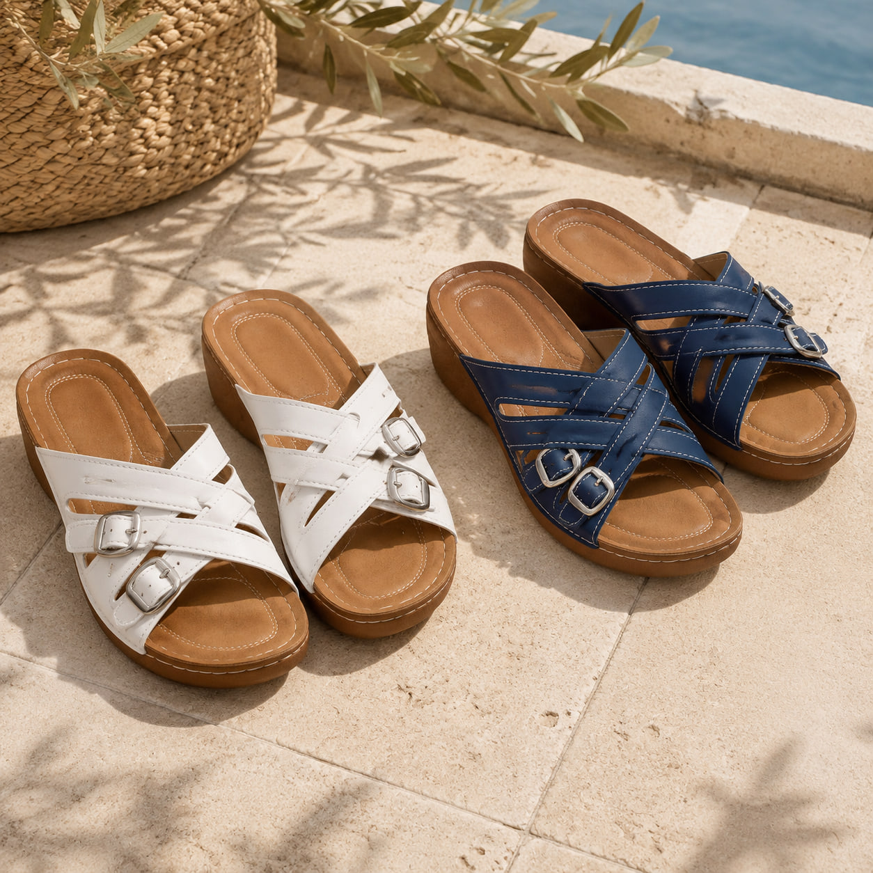 Achetez 2 (blanc + bleu marine) -15 % – ☀️Sandales Confort Femme – Marchez Légèrement Toute la Journée