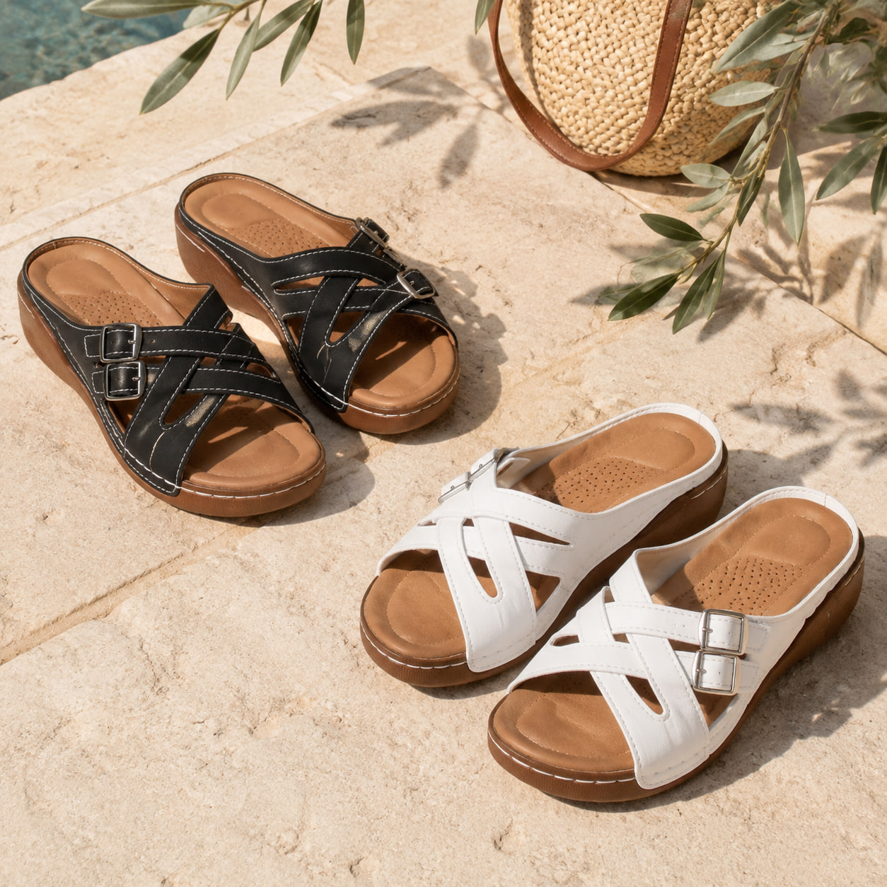 Achetez 2 (noir + blanc) -15 % – ☀️Sandales Confort Femme – Marchez Légèrement Toute la Journée