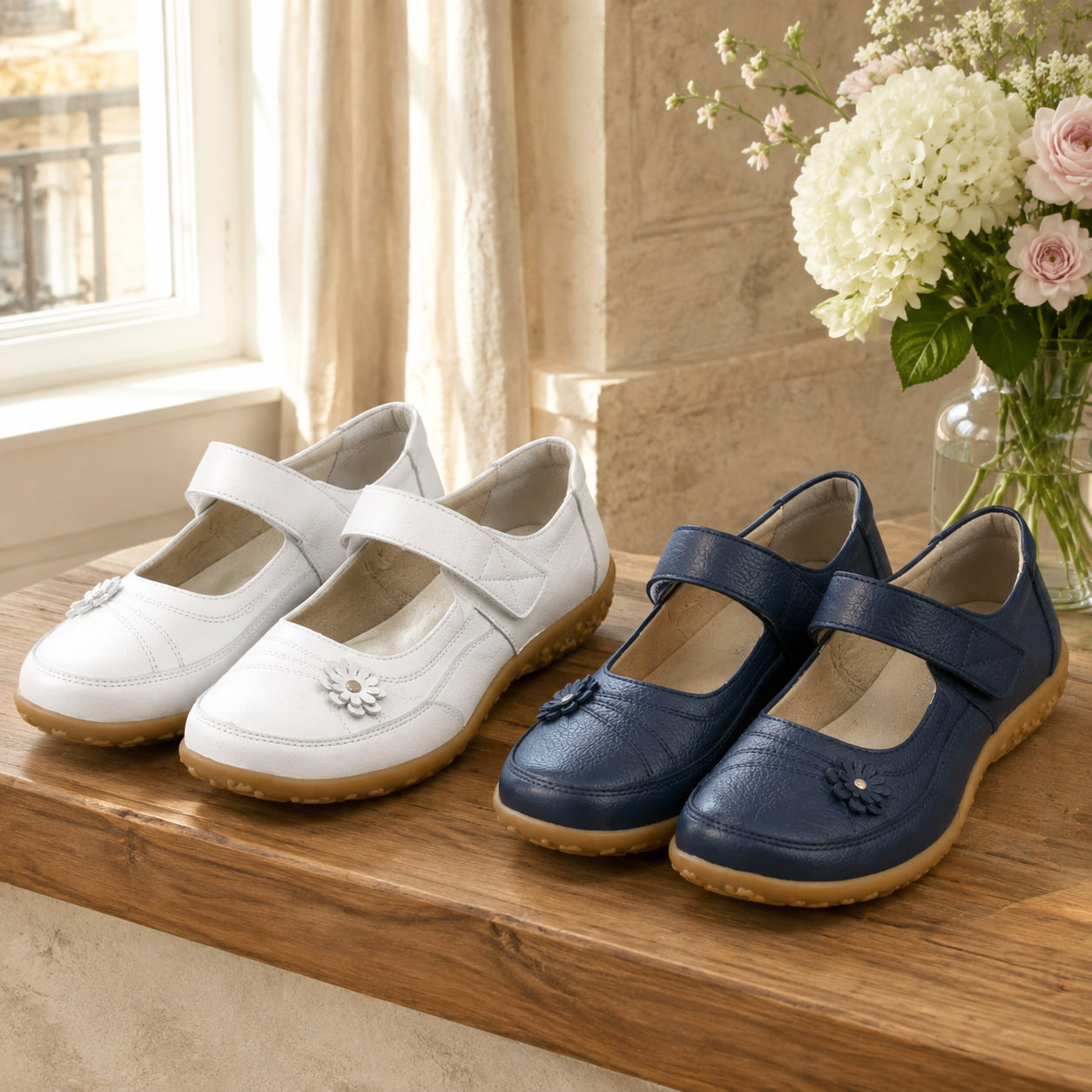 Achetez 2 (blanc + bleu marine) -15 % – 🌸🌸🌸 Chaussures Confort Femme – Élégantes & Orthopédiques