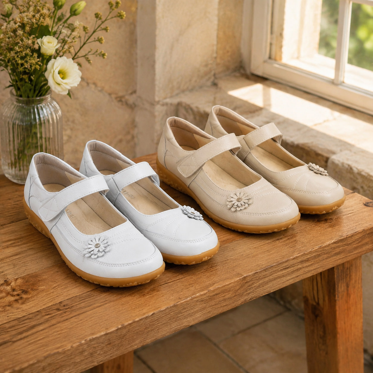 Achetez 2 (blanc + brun clair) -15 % – 🌸🌸🌸 Chaussures Confort Femme – Élégantes & Orthopédiques