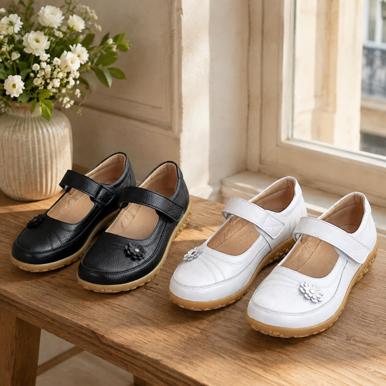 Achetez 2 (Noir + blanc) -15 % – 🌸🌸🌸 Chaussures Confort Femme – Élégantes & Orthopédiques