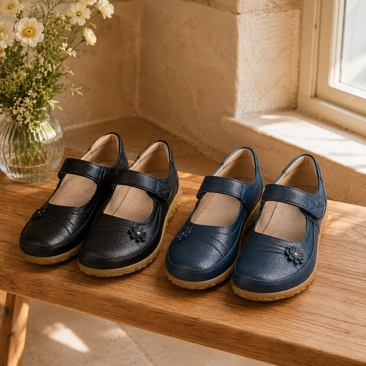 Achetez 2 (Noir + bleu marine) -15 % – 🌸🌸🌸 Chaussures Confort Femme – Élégantes & Orthopédiques