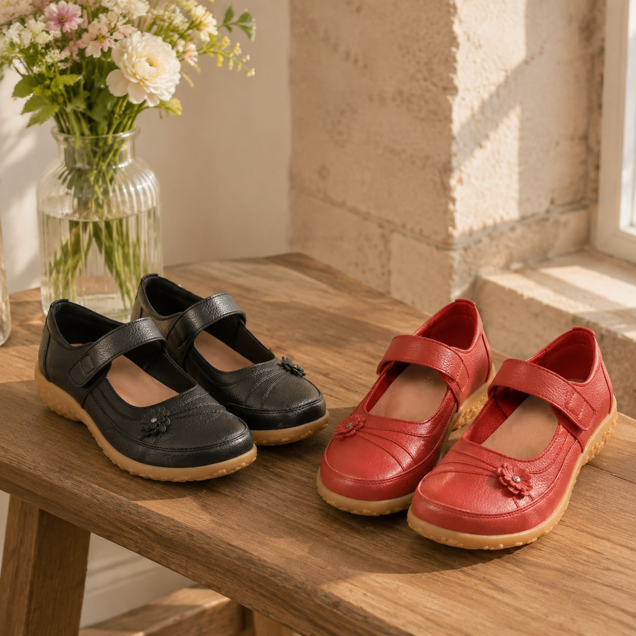 Achetez 2 (Noir + rouge) -15 % – 🌸🌸🌸 Chaussures Confort Femme – Élégantes & Orthopédiques