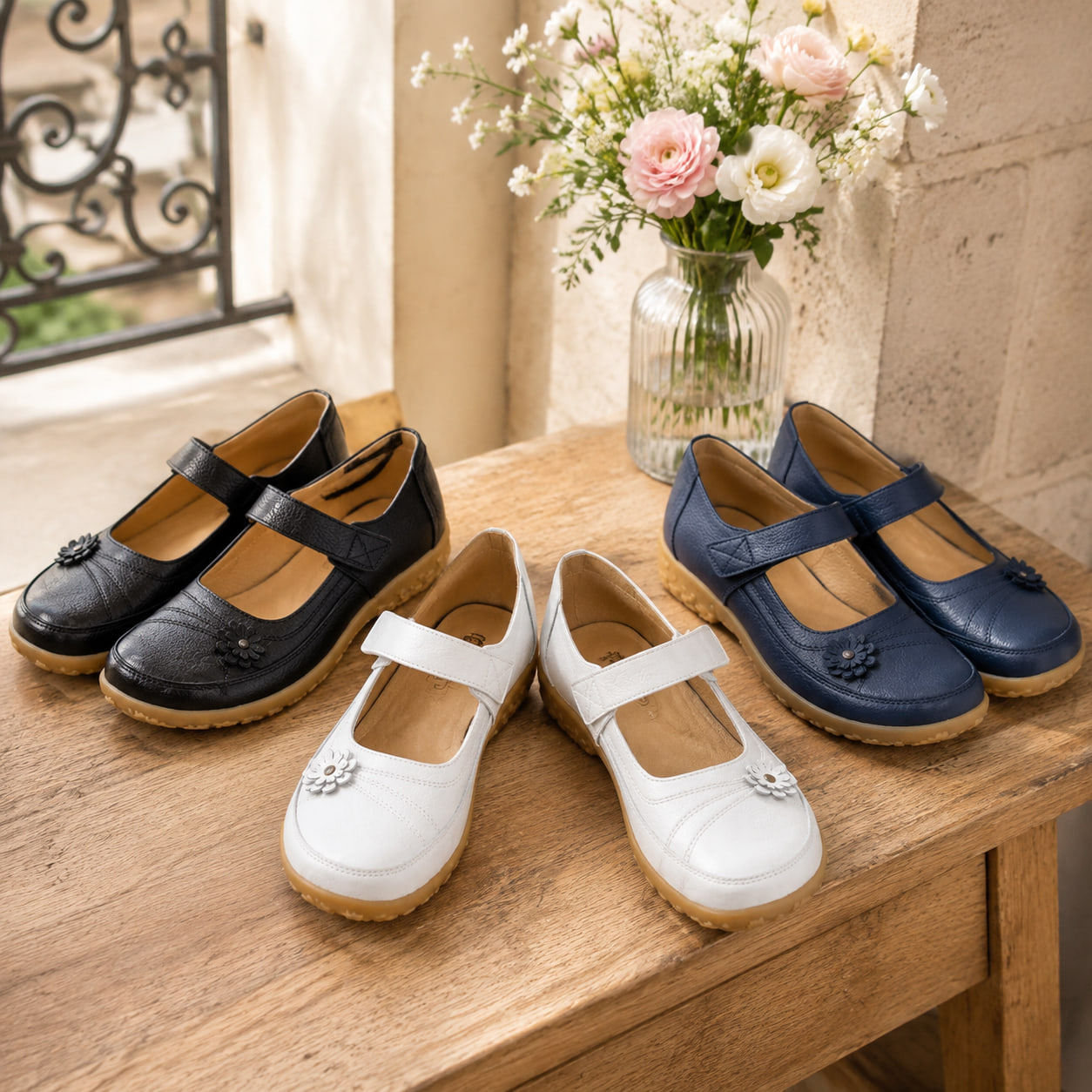 Achetez 3 (Noir + blanc + bleu marine) -25 % – 🌸🌸🌸 Chaussures Confort Femme – Élégantes & Orthopédiques