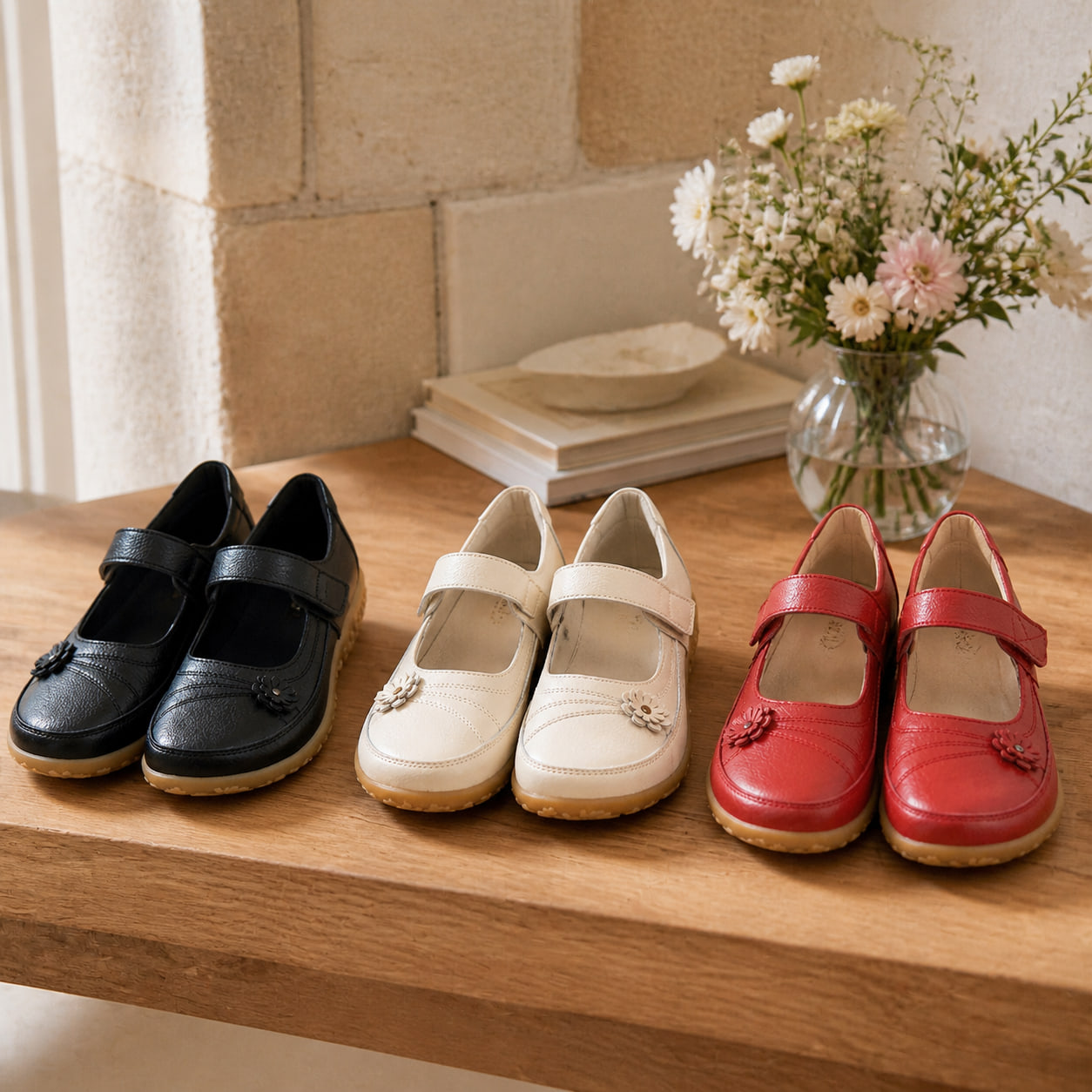 Achetez 3 (Noir + brun clair + rouge) -25 % – 🌸🌸🌸 Chaussures Confort Femme – Élégantes & Orthopédiques