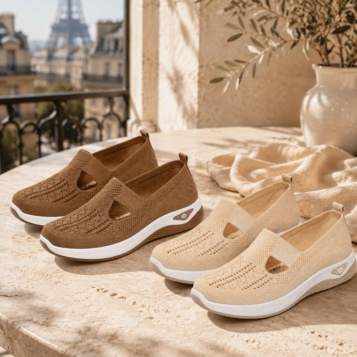 Achetez 2 (café + marron clair) -15 % – 🌸🌸🌸Chaussures Confort Femme à Enfiler – Légères, Respirantes et Amortissantes