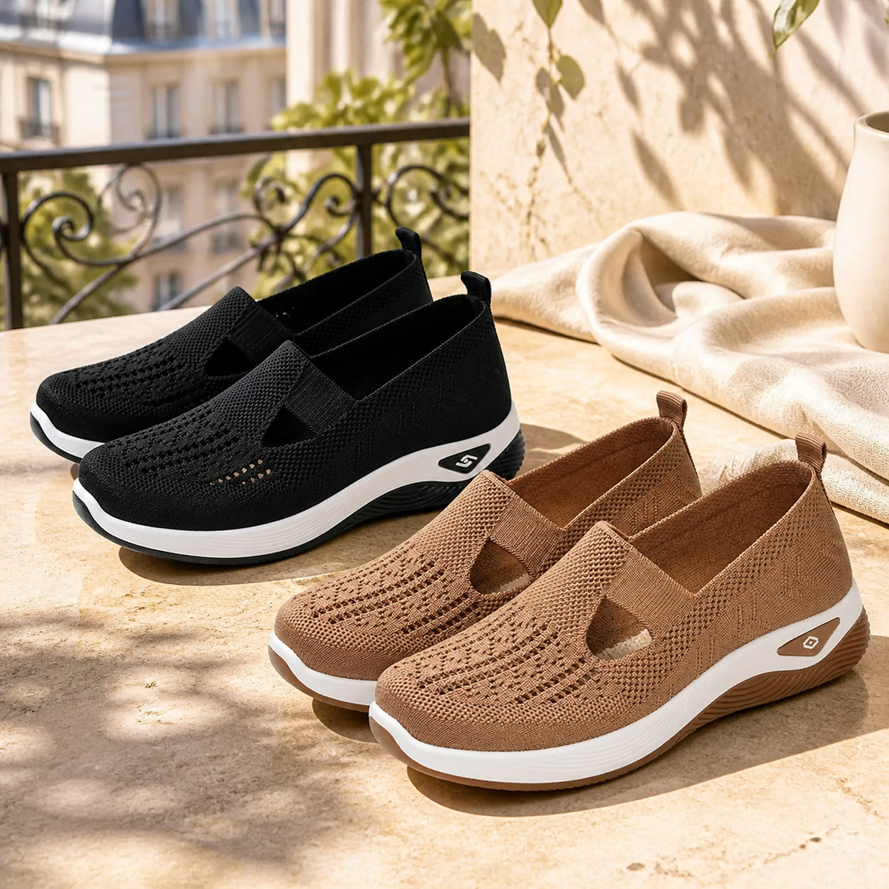 Achetez 2 (Noir + café) -15 % – 🌸🌸🌸Chaussures Confort Femme à Enfiler – Légères, Respirantes et Amortissantes