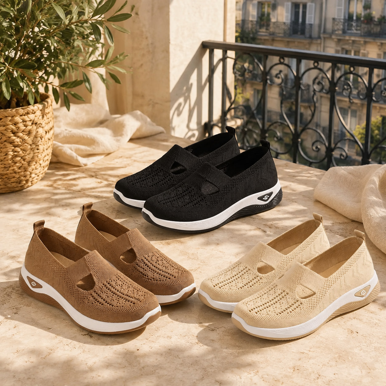 Achetez 3 (Noir + café + marron clair) -25 % – 🌸🌸🌸Chaussures Confort Femme à Enfiler – Légères, Respirantes et Amortissantes