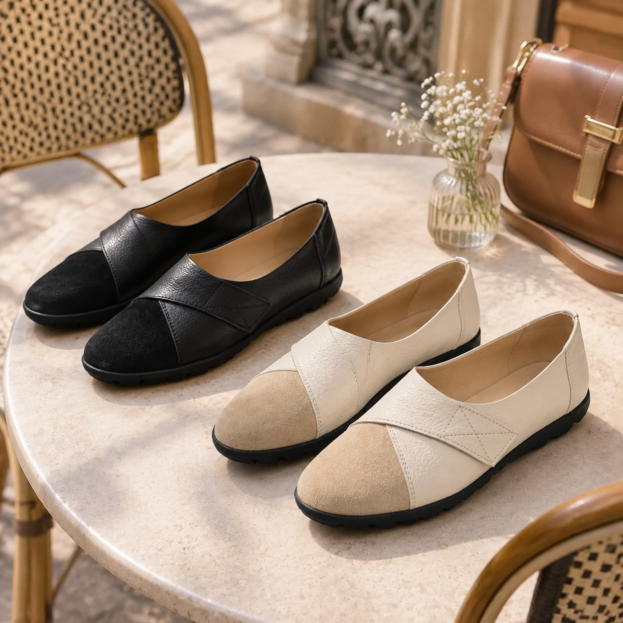 Achetez 2 (Noir + Blanc cassé) -15 % – 🌸🌸🌸Chaussures Femme Confortables et Élégantes – Légères, Souples & Faciles à Porter