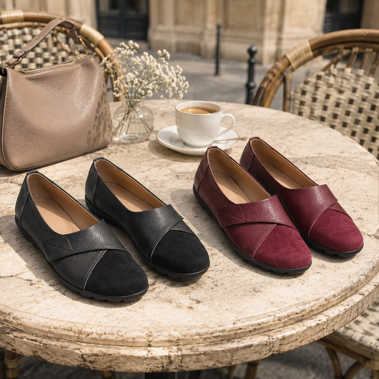 Achetez 2 (Noir + Bordeaux) -15 % – 🌸🌸🌸Chaussures Femme Confortables et Élégantes – Légères, Souples & Faciles à Porter